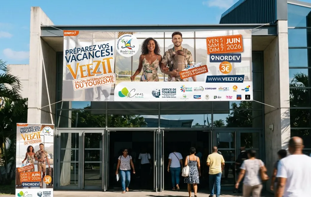 L'entrée du salon VeeZit, sous la bâche de l'événement inscrit avec EventGo