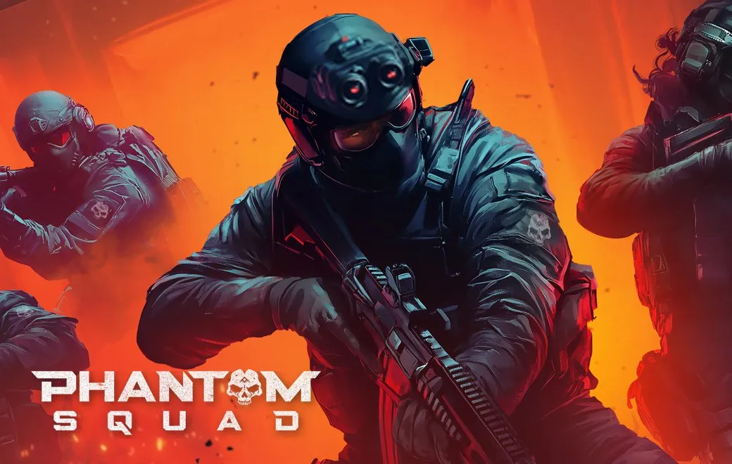 L'affiche de Phantom Squad : un soldat masqué, arme au poing, sur fond orange