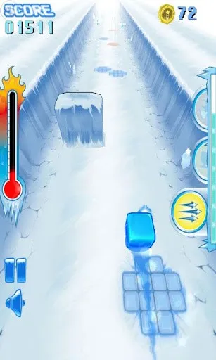 Un jeu de glisse dans un décor de glace, vu en mode portrait.