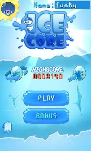 L'écran d'accueil d'Ice Core, avec son meilleur score.